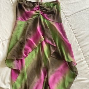Purple and green silk bathing suit coverup